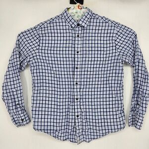 UNTUCKit Shirt Mens Large Linen Button‎ Up Long Sleeve Blue Check Casual Preppy